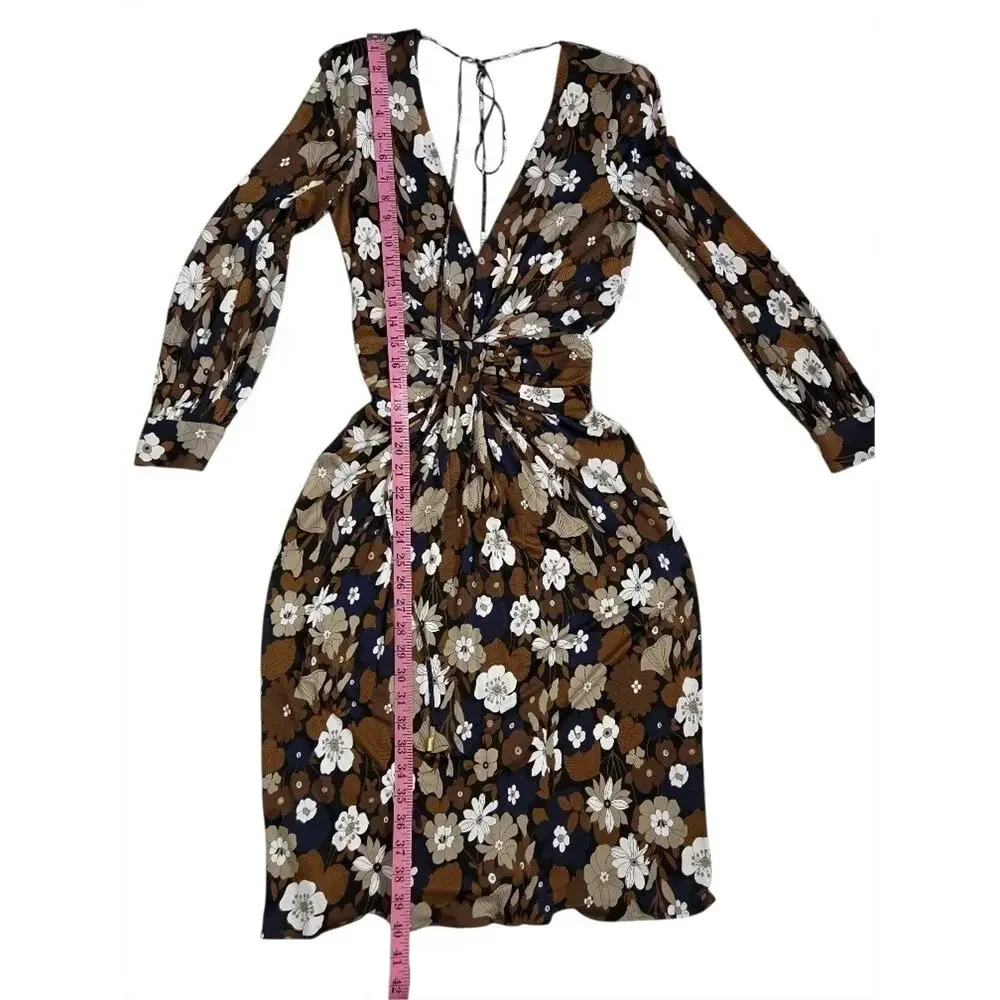 Michael Kors Collection Floral Ruched Open Back Plunge Designer Dress Italy Sz 2 - Picture 11 of 11